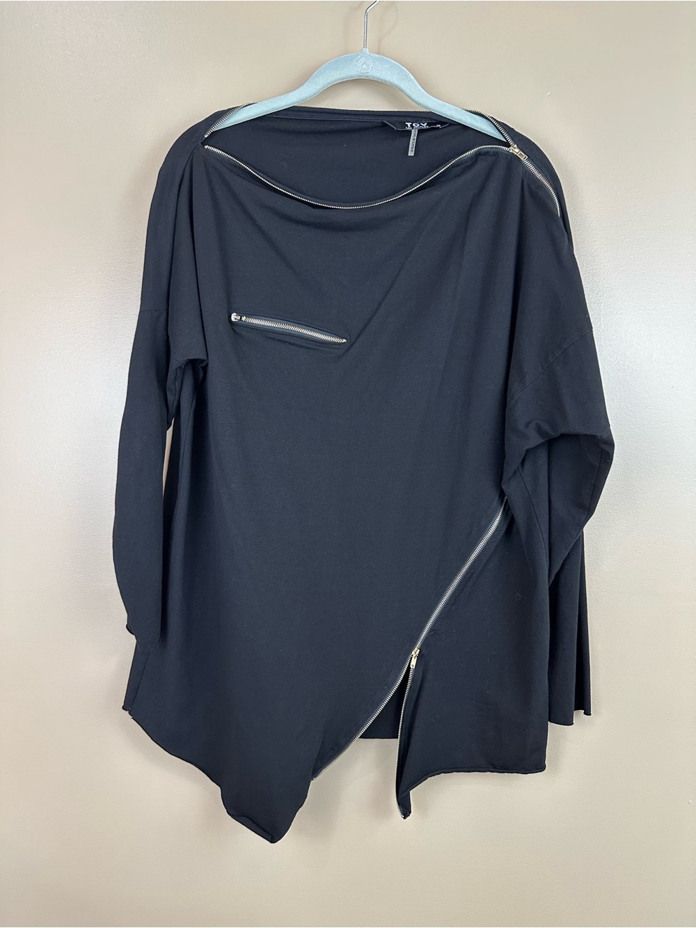 TOV Los Angeles Womens Black Asymmetrical Zipper Tunic Top 38 S Avant Garde Goth